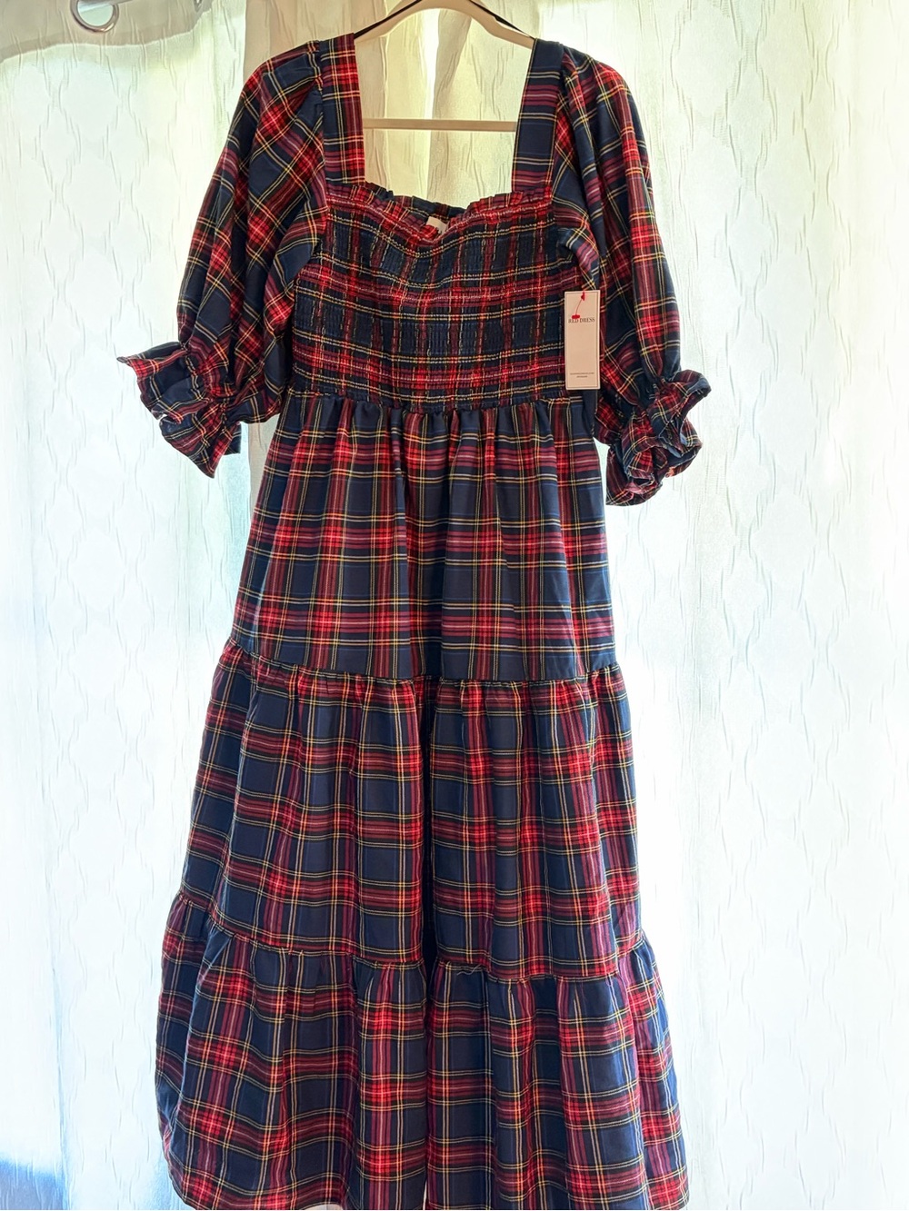 Red Dress Boutique Navy and Red Plaid Tiered Maxi Dress